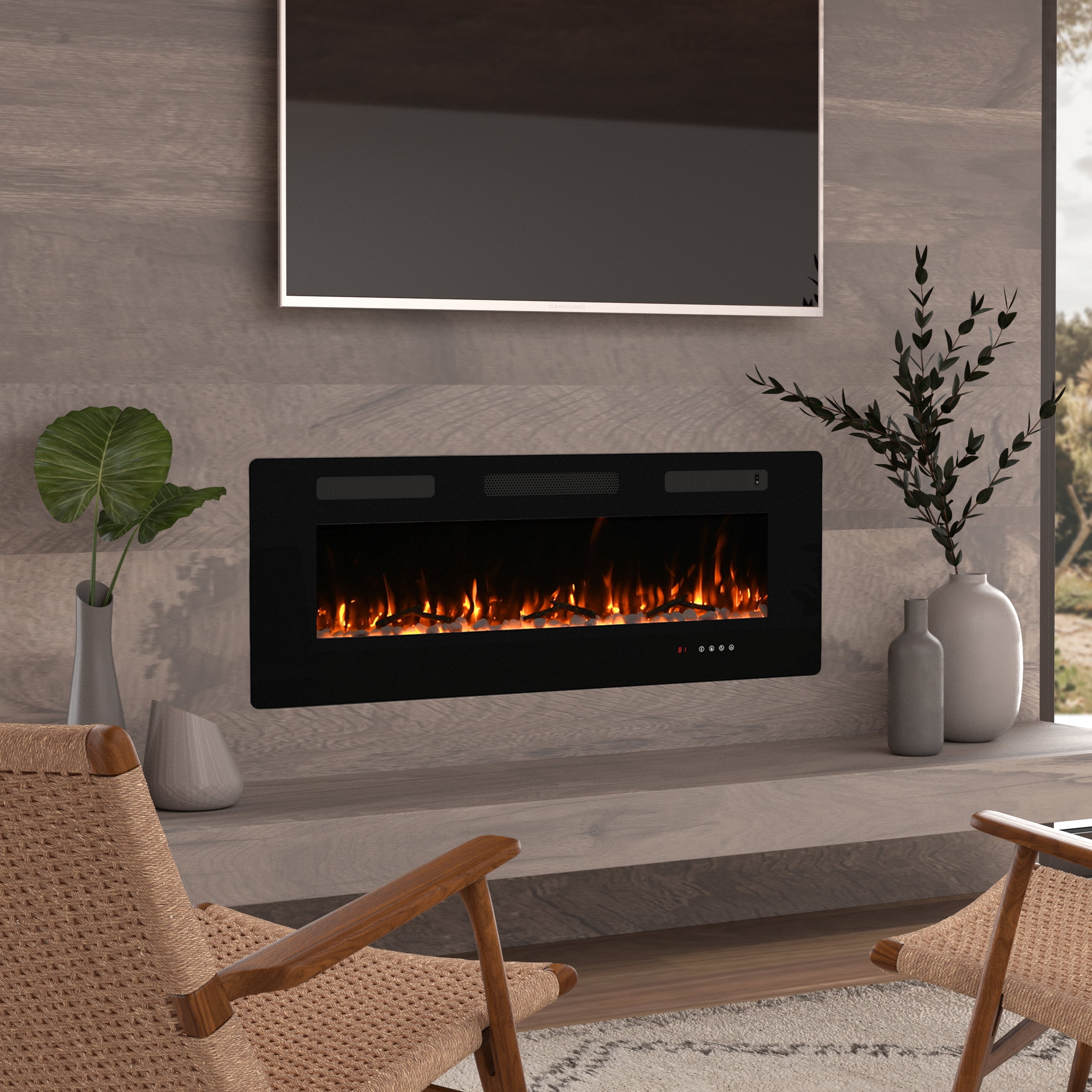 OKADA 60 Electric Fireplace Insert, 3.86 Ultra Thin Wall Mounted/ In Wall  Easy Installation with Remote Control, 750W/1500W, Low Noise (Fake Fire) -  Walmart.com