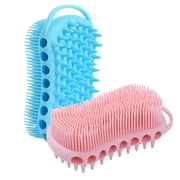 Okaka 2-pack silicone body scrubber, 2 in 1 exfoliating shower bath tool, double sided scalp massager for all skin type, wet dry use blue & pink