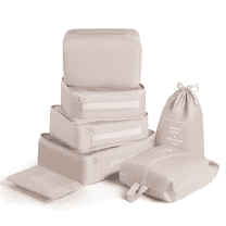 OKAKA 7 Set Packing Cubes Luggage Organizer Bags Lightweight Breathable for Travel Accessories,Beige