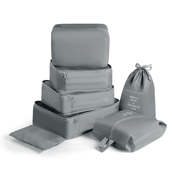 OKAKA 7 Set Packing Cubes Luggage Organizer Bags Lightweight Breathable for Travel Accessories,Gray