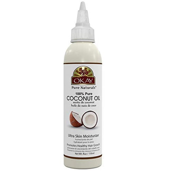 OKAY | 100% Pure Coconut Oil | For All Hair Textures & Skin Types | Ultra Skin Moisturizer & Promotes Healthy Hair Growth | All Natural | Free Of Parabens, Silicones, Sulfates , yellow , 4 O