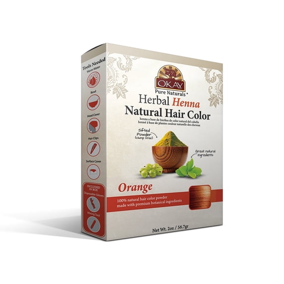 OKAY Pure Naturals Herbal Henna Hair Color – Natural Orange, Chemical-Free Hair Dye Powder, Vibrant Color & Shine, Semi-Permanent Hair Color for All Hair Types, 2 oz