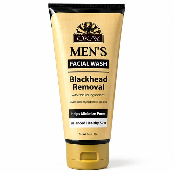 OKAY Mens Blackhead Removal Facial Wash with Natural Ingredients, Deep Cleansing Face Cleanser Removes Excess Oil & Dirt, Helps Minimize Pores, Paraben Sulfate Silicone Free, 6 oz / 177 ml