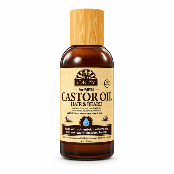 OKAY Men Castor Oil Beard & Hair Growth Oil Lightweight – Moisturizing & Growth-Stimulating Grooming Oil, Silicone & Paraben-Free, All Hair & Beard Types, 4 oz / 118 ml