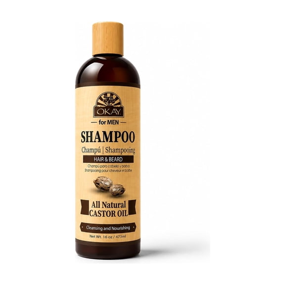 OKAY Men Beard Wash & Hair Shampoo with Castor Oil, Shea & Argan, 16 oz