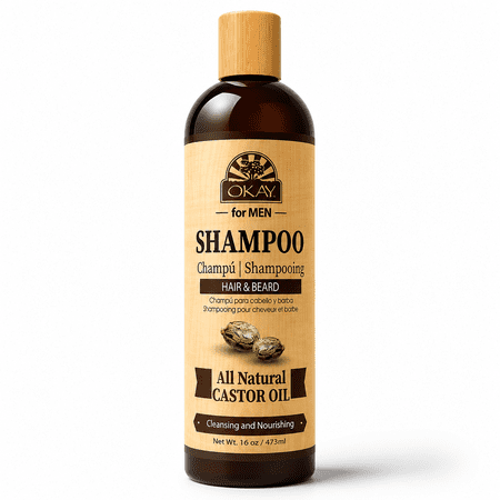 OKAY Men Castor Oil Beard & Hair Shampoo Wash – Cleanses, Softens & Conditions Beard & Hair, Improves Hair Appearance, Sulfate/Silicone/Paraben-Free, 16 oz