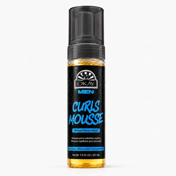 OKAY Mens Curls Mousse 7.5 oz Curl Enhancing Hair Mousse for Men, Lightweight Hold, Frizz Control & Definition