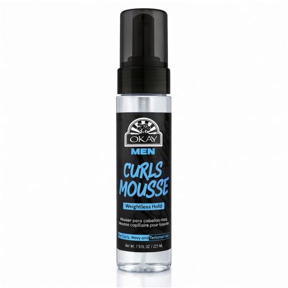 OKAY Mens Curls Mousse 7.5 oz Curl Enhancing Hair Mousse for Men, Lightweight Hold, Frizz Control & Definition