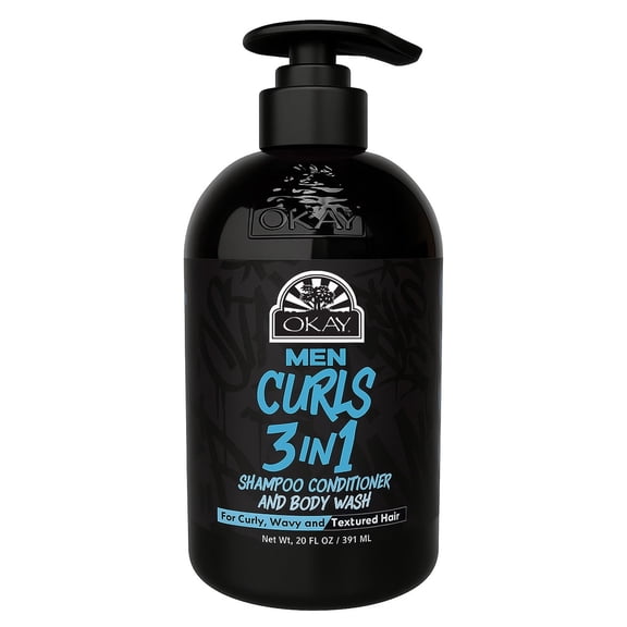 OKAY Men's Curls 3-in-1 Hydrating Shampoo, Body Wash, and Conditioner for Men, 20 fl oz