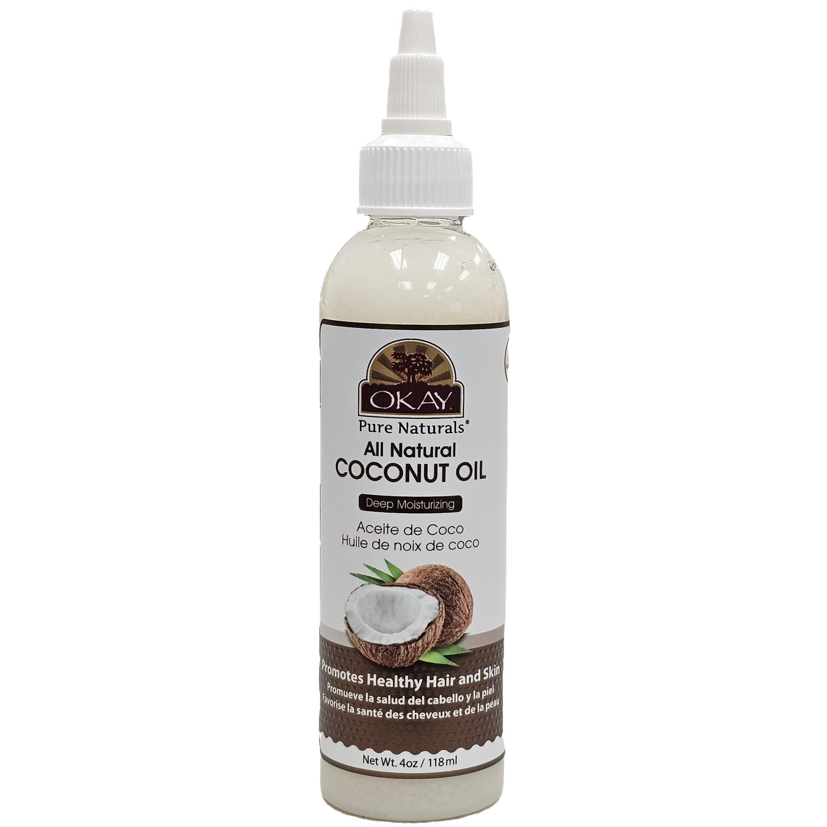 OKAY Pure Naturals 100% Coconut Oil for Hair & Skin - 4oz for Natural Skin and Hair Nourishment
