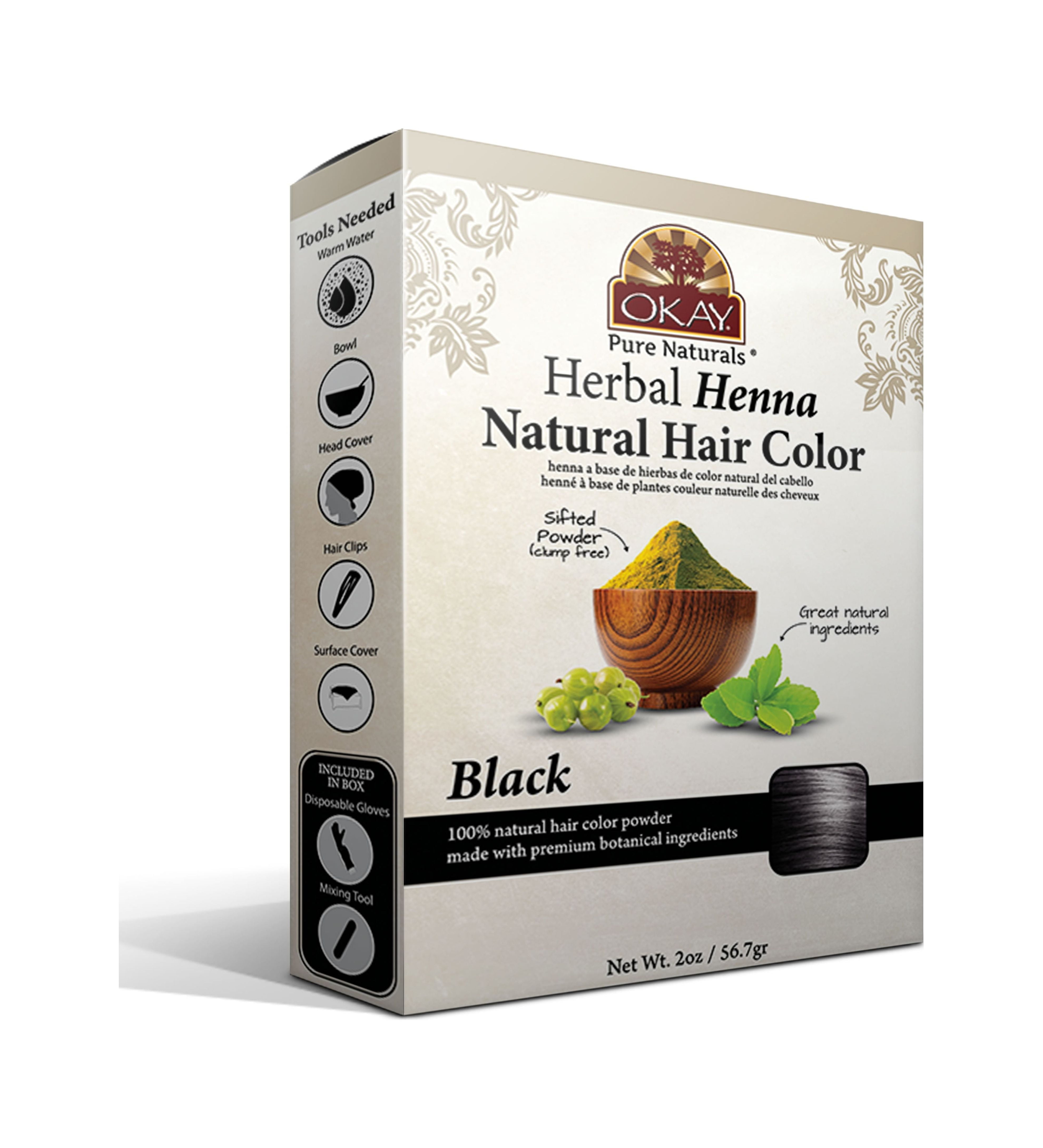 OKAY Pure Naturals Henna Natural Hair Color Soft Black - 50gr for Natural and Deep Black Hair Color
