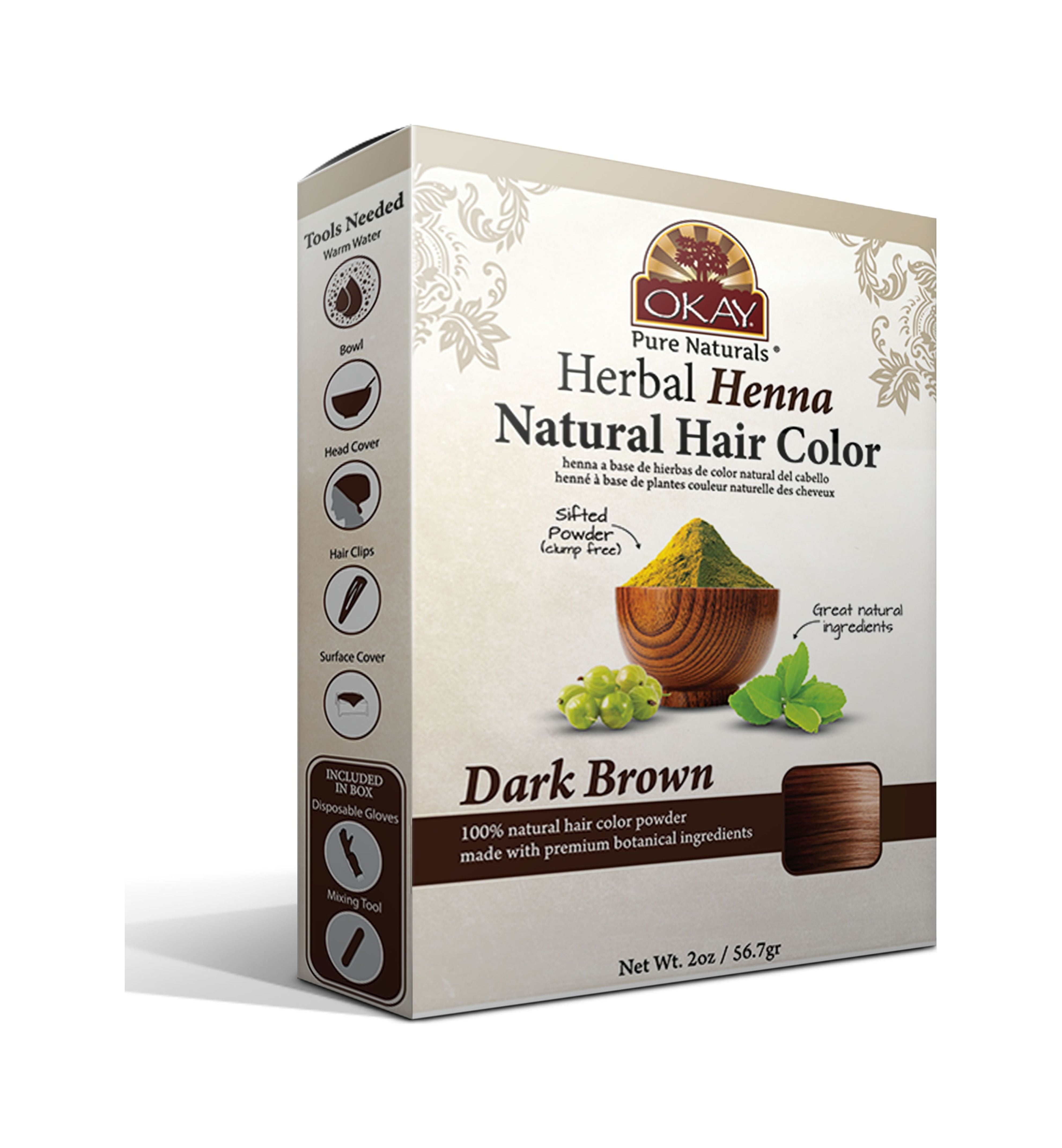 OKAY Pure Naturals Herbal Henna Hair Color Dark Brown - 50gr for