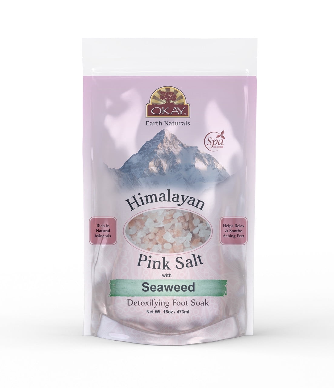 OKAY Himalayan Pink Salt Foot Soak with Seaweed, 16 oz – Detox Mineral Bath Soak for Feet & Body, Relaxing, Cleansing & Skin Softening, Paraben Free