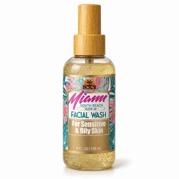 OKAY Miami South Beach Facial Wash 4 oz Salicylic Acid Acne Cleanser, Deep Pore Cleansing Face Wash with Guava & Papaya, Oil Control & Gentle Daily Cleanser for All Skin Types