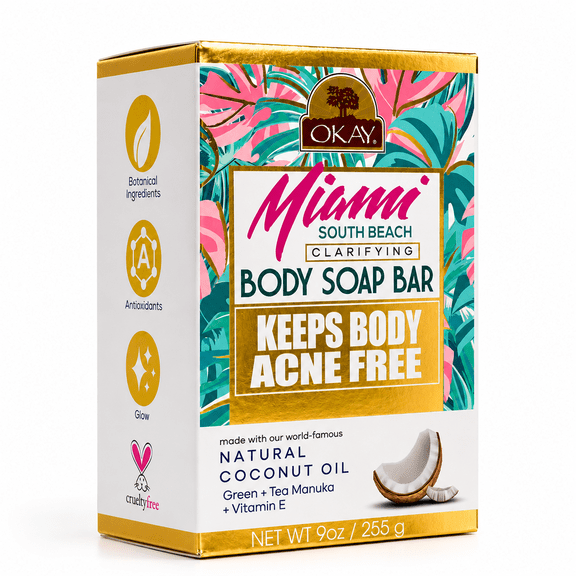 OKAY Miami South Beach Body Soap Bar-Anti-Acne W/ Salicylic Acid + Natural Coconut Oil - For Body & Back Acne - 9 oz / 255 g