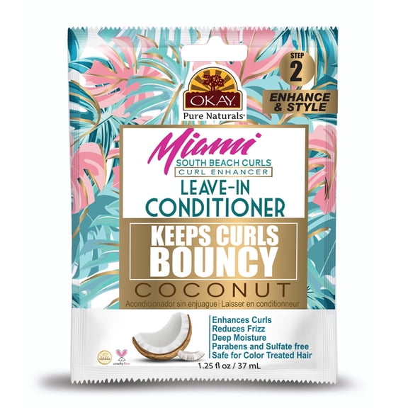 OKAY Miami South Beach Curl Enhancer Leave-In Conditioner, Hydrating & Frizz-Control Formula for All Hair Types, 1.25 oz