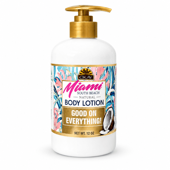 OKAY Miami South Beach Body Lotion 12 oz  Hydrating & Nourishing Moisturizer for Smooth, Soft Skin, Natural Glow