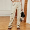 thumbnail image 1 of OKBOP 2023 Cargo Pants for Girls Chinos Denim Fall High Waist Jeans with Pockets Full Length Travel Straight Slim Fit Long Pants, 1 of 7