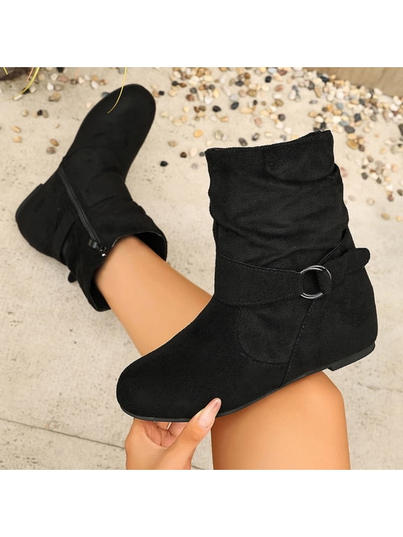 Ankle-High Womens Boots Vintage Slouch Stacked Regular Faux Suede Boots Black 42
