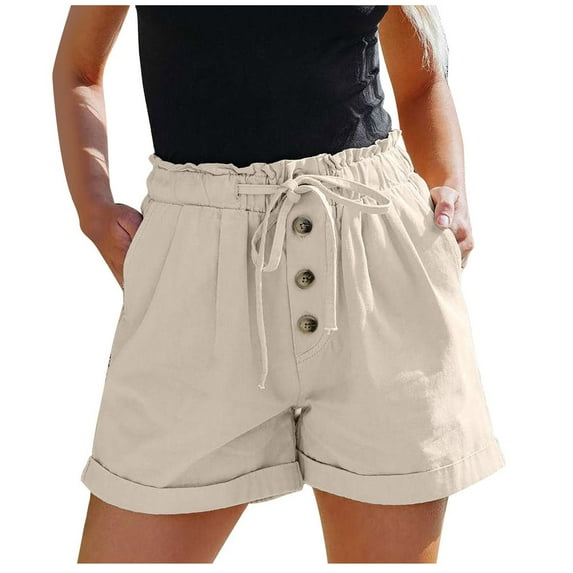 OKBOP Beige Womens Shorts Casual Wide-Leg Drawstring Relaxed Fit Casual Shorts