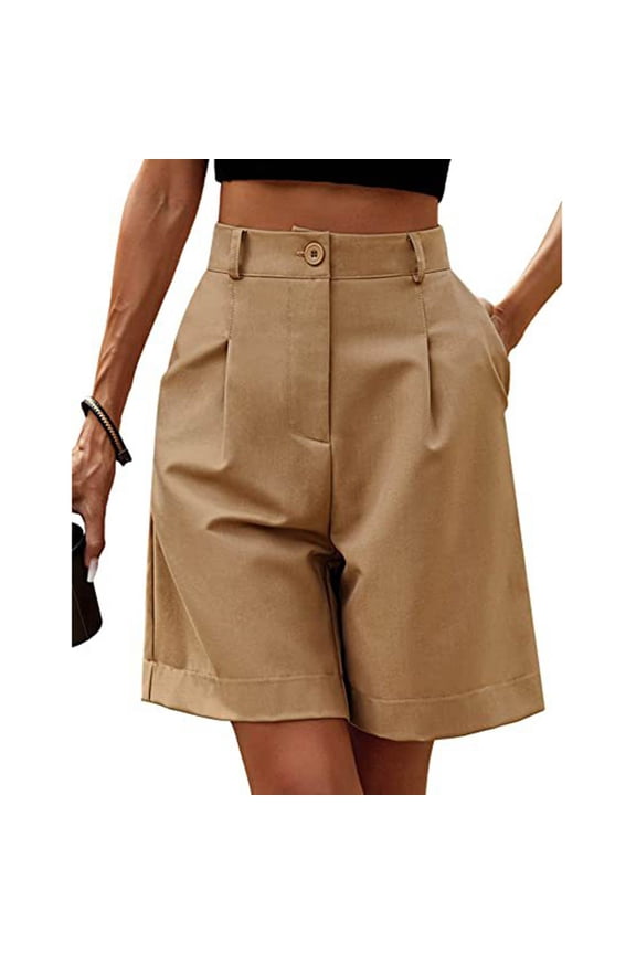 Bermuda Shorts for Women Brown Relaxed Fit Wide-Leg Casual Capris