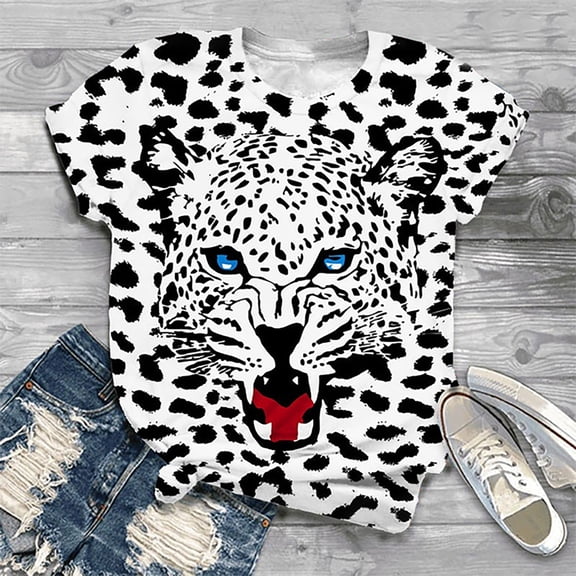 OKBOP Black High Tops,Fashion Cute Leopard Print Pullover Casual Bottom Shirt Short Sleeve Women Blouse White Shirt