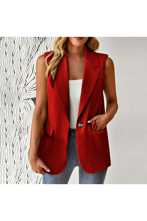 Blazer Jacket Open Front Solid Suit Relaxed Fit womens jackets lightweight Single-Breasted Winter Jacket Clearance Red