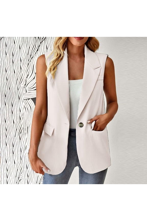 Blazer Jacket Suit Relaxed Fit Single-Breasted women's blazers & suit jackets Solid Open Front Winter Jacket Clearance White