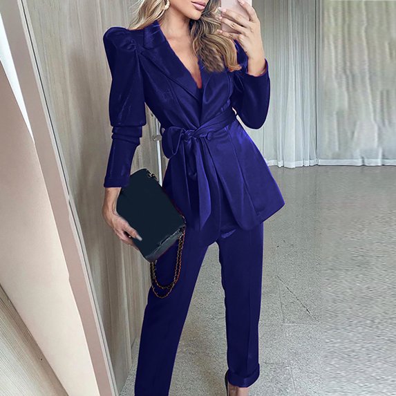 OKBOP Blazer Jackets for Women,Women's Solid Turn Down Collar Long Sleeve Coat Tops + Pants + Belt Trousers Suit Set