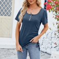 thumbnail image 1 of OKBOP Blue Womens Summer Tops Short Sleeve Crew Neck Solid Button T-Shirts Womens Shirts Clearance, 1 of 7