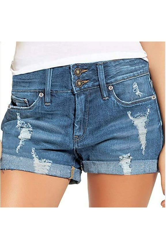 Blue Womens Workout Shorts Casual Ripped Wide-Leg Relaxed Fit Jeans Shorts