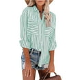 thumbnail image 1 of OKBOP Boho Tops for Women,Tops Striped Printed Single Breasted Long Sleeve Shirt Cotton Linen Tops, 1 of 9