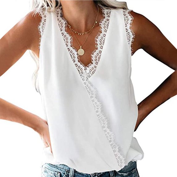 OKBOP Built In Bra Tops for Women,Ladies Solid Color Lace Cross V-Neck Sleeveless Chiffon Breathable Vest Silk Blouse for Women Christmas Sweatshirt