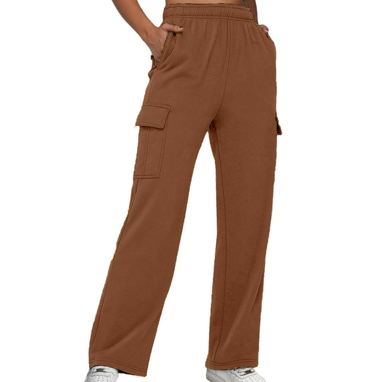 OKBOP Casual Cargo Pants for Girls Straight Fall Wide Leg High Waist  Trousers Stretch Travel Elastic Waist Full Length Chinos Workout Pants