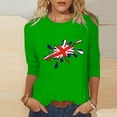 thumbnail image 1 of OKBOP Casual Tops for Women 3/4 Sleeve Green Uk Flag Crew Neck T-Shirts Ladies Shirts and Tops, 1 of 4
