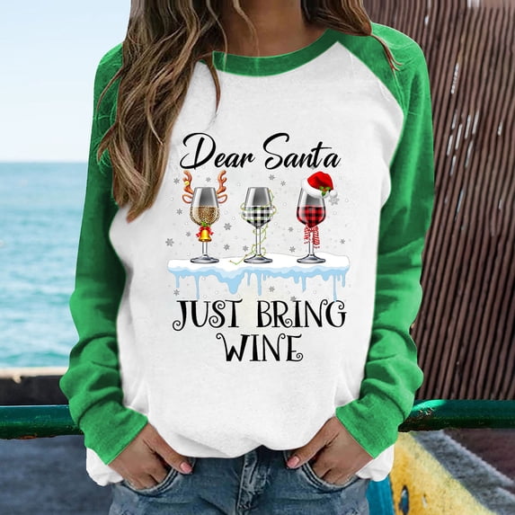 OKBOP Casual Tops for Women,Spring Patchwork Christmas Printed Long Sleeves Round Neck Casual Tee Womens Tops And Blouses Skeleton Sweatshirt Women