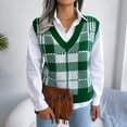 thumbnail image 1 of OKBOP Christmas Sweater,Women‘s V-neck Contrasting Plaid Knitted Sweater Casual Fashion Sleeveless Vest Jacket Winter Coat Tops Womens Cardigan, 1 of 8