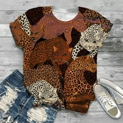OKBOP Color Block Tops for Women,Fashion Cute Leopard Print Pullover Casual Bottom Shirt Short Sleeve Blouses & Button-Down Shirts Skeleton Shirt