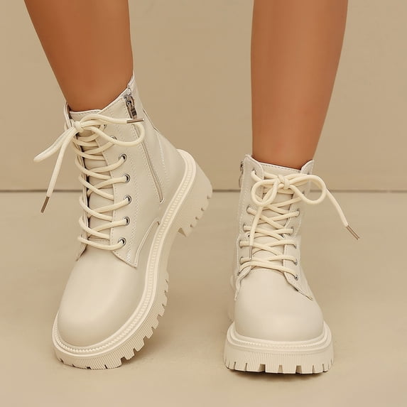 OKBOP Combat womens boots Platform Round Toe Lace-Up Round Toe Regular retro Comfortable Mid Heel 37