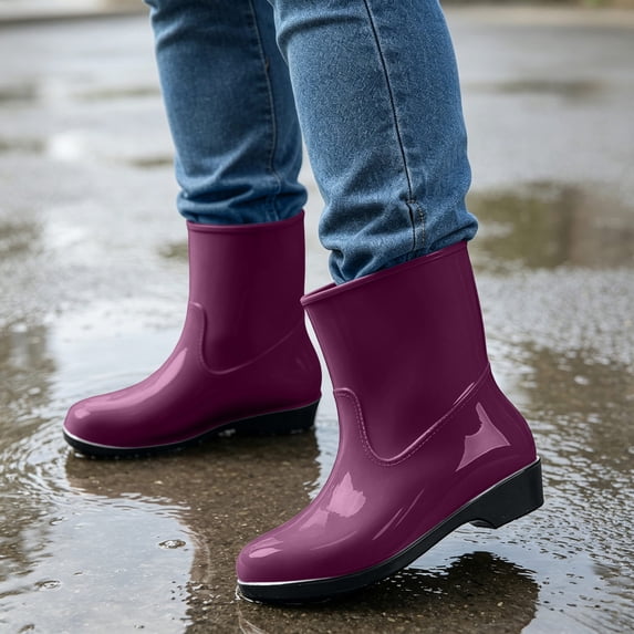 OKBOP Desert rain boots for women waterproof Waterproof Outdoor Gardening Ankle-High Pull-On Waterproof Flat Heel