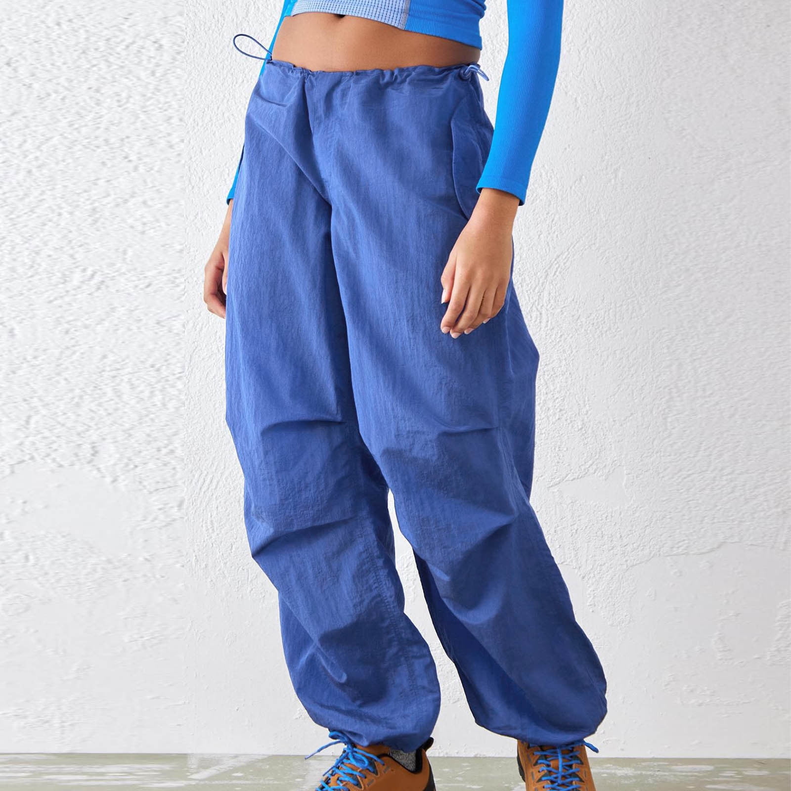 OKBOP Drawstring Womens Cargo Pants Fall Casual High Waist Wide Leg