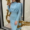 thumbnail image 1 of OKBOP Dress With Shorts-Shift Clothing 2022 Autumn New Fashion Temperament Waist Closing Foreign Air Solid Color Long Sleeve Round Neck Dress Summer Womens Dresses, 1 of 7