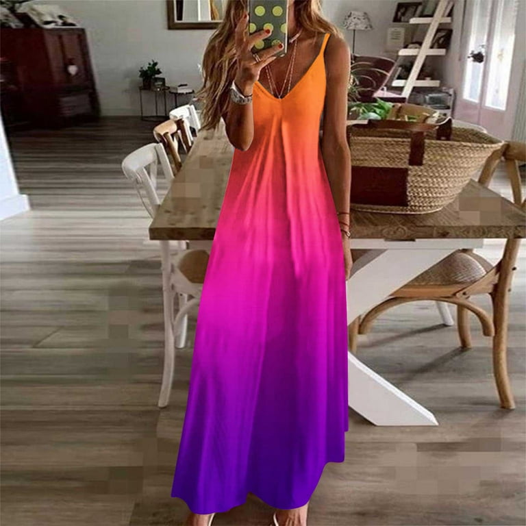 OKBOP Dress To Hide Tummy-Shirt Dress Fashion Casual Summer Pocket  Sleeveless Lace Print V-Neck Dress Sundress Summer Clearance 