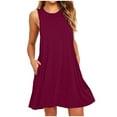 thumbnail image 1 of OKBOP Dresses for Women 2024 Red Crew Neck Sleeveless Above Knee Sun Dress Ladies Dresses Summer, 1 of 4