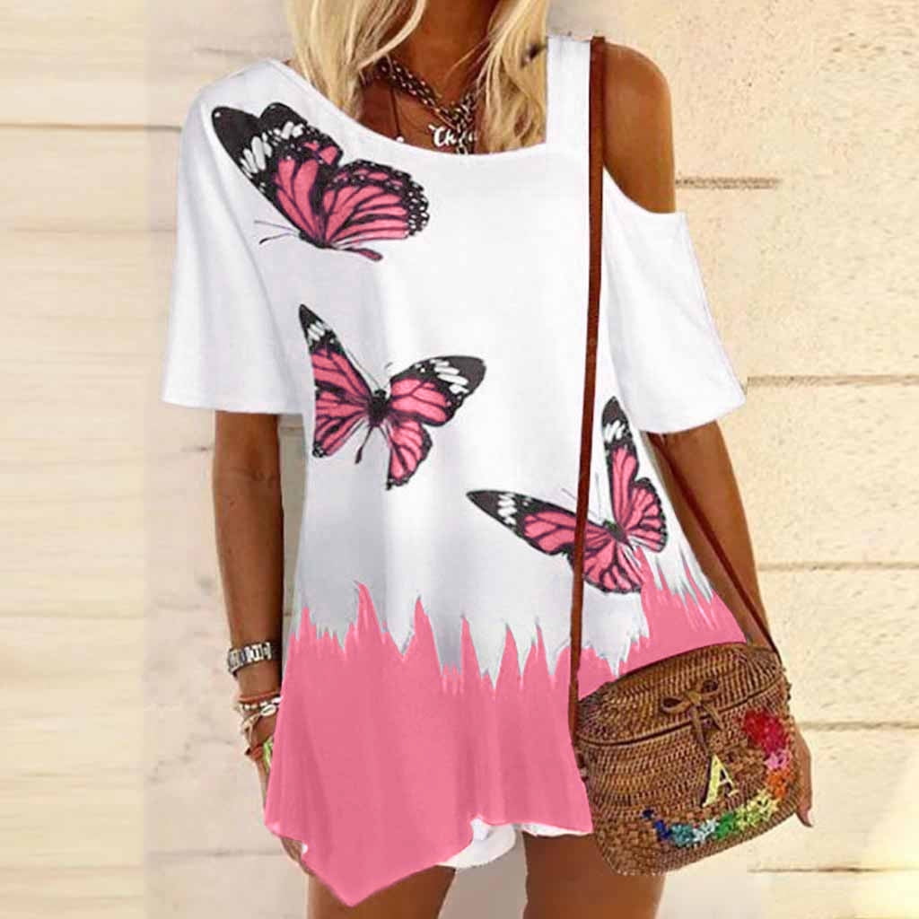 Butterfly Print Cold Shoulder Dressy Top for Women Nigeria Ubuy