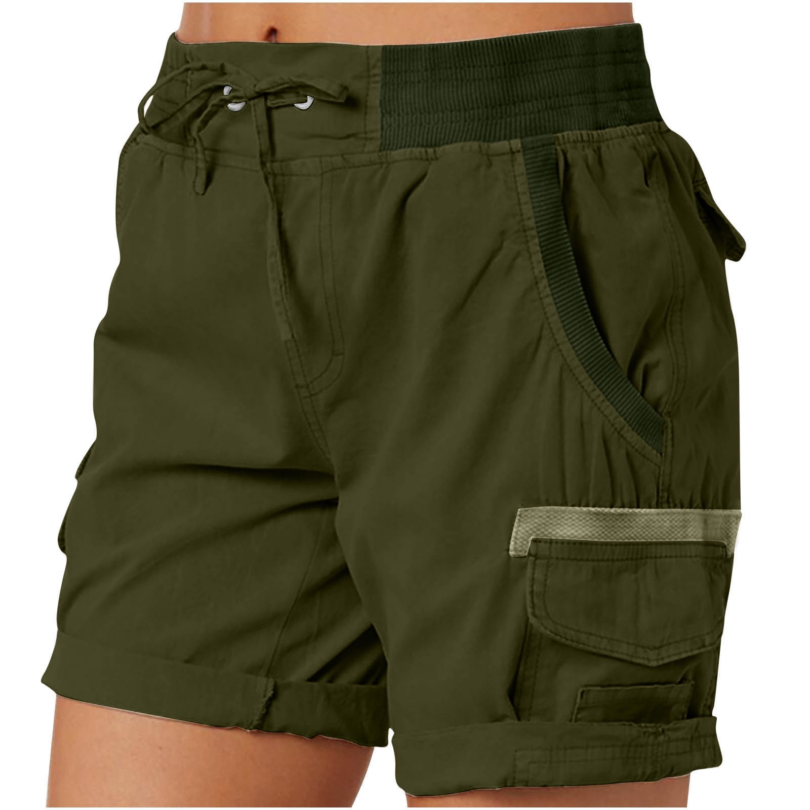 OKBOP Fall Women'S Cargo Pants High Waist Drawstring Travel Elastic Waist Capris  2023 Stretch Scrub With Pockets Wide Leg Shorts Green 