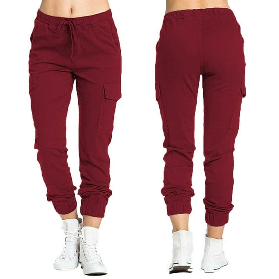 OKBOP Fall Womens Cargo Pants High Waist Full Length Fashion Tapered Trousers Casual with Pockets Travel Elastic Waist Drawstring Sweatpants