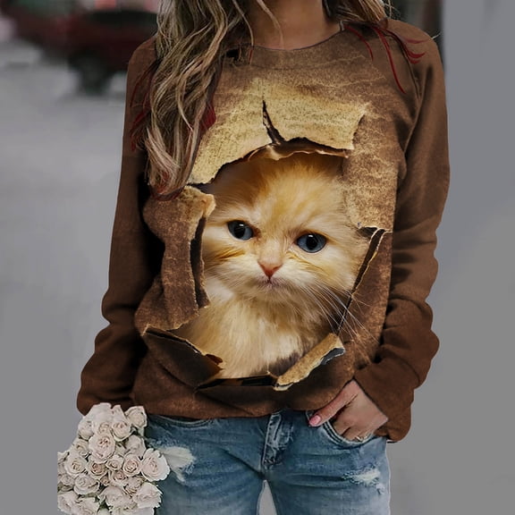 OKBOP Fall Womens Tops,Fashion Spring Animal Printed Long Sleeves Round Neck Casual Tee Blouses for Women Fashion 2022 Fall Tops Womens Oversized Sweatshirts