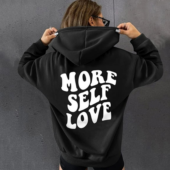 OKBOP Fall Womens Tops,Loose Sweatshirts Drawstring Hoodies Back Graphic Shirts Casual Pullover Long Sleeve With Pocket With Drop Shoulder Sleeves Black Blouse Shirt Extender for Women