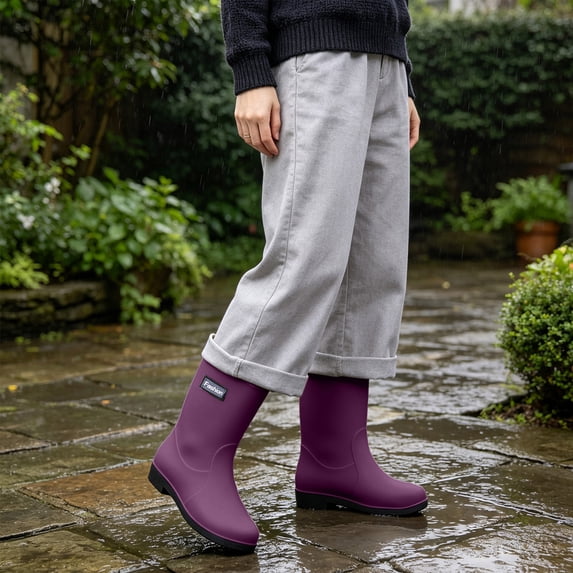 OKBOP Fall rain boots for women waterproof Non-Slip Zip-Up Moto Ankle-High Low Heel